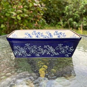 Blue Floral Lace  Ceramic Rectangular Loaf Pan